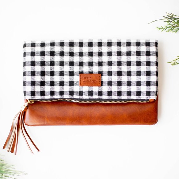 Handbags - Fold Over Clutch - Black & White Buffalo